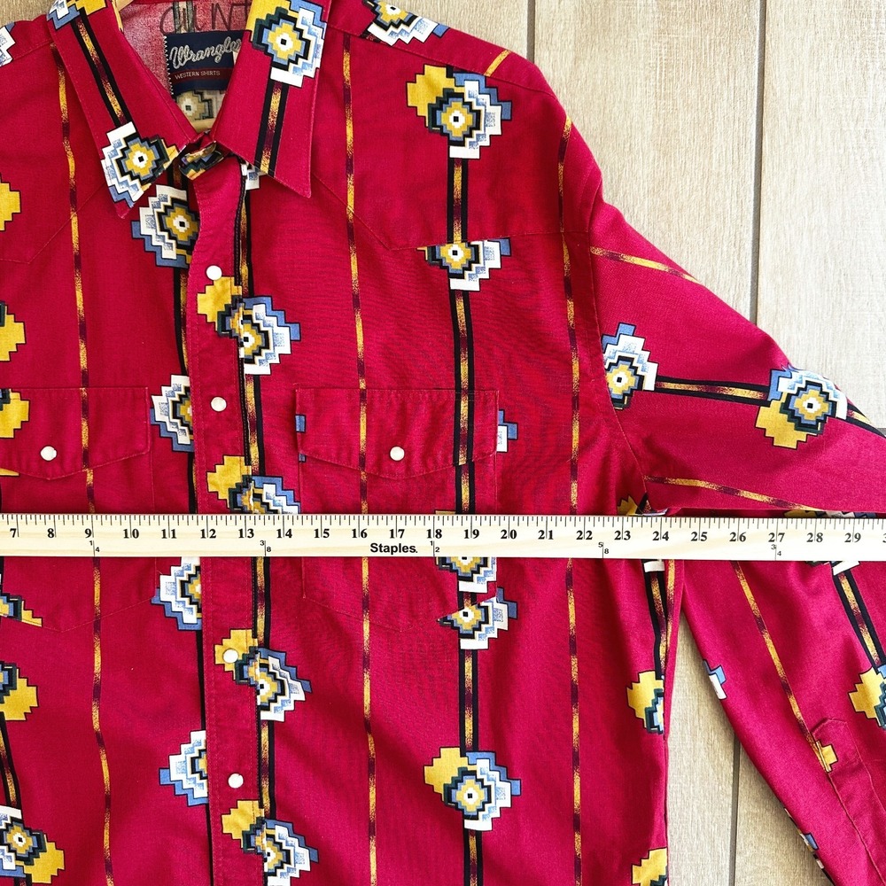 VTG Wrangler Mens Pearl Snap Southwestern Shirt XL Aztec Print Rodeo Cowboy 90s - Picture 7 of 9